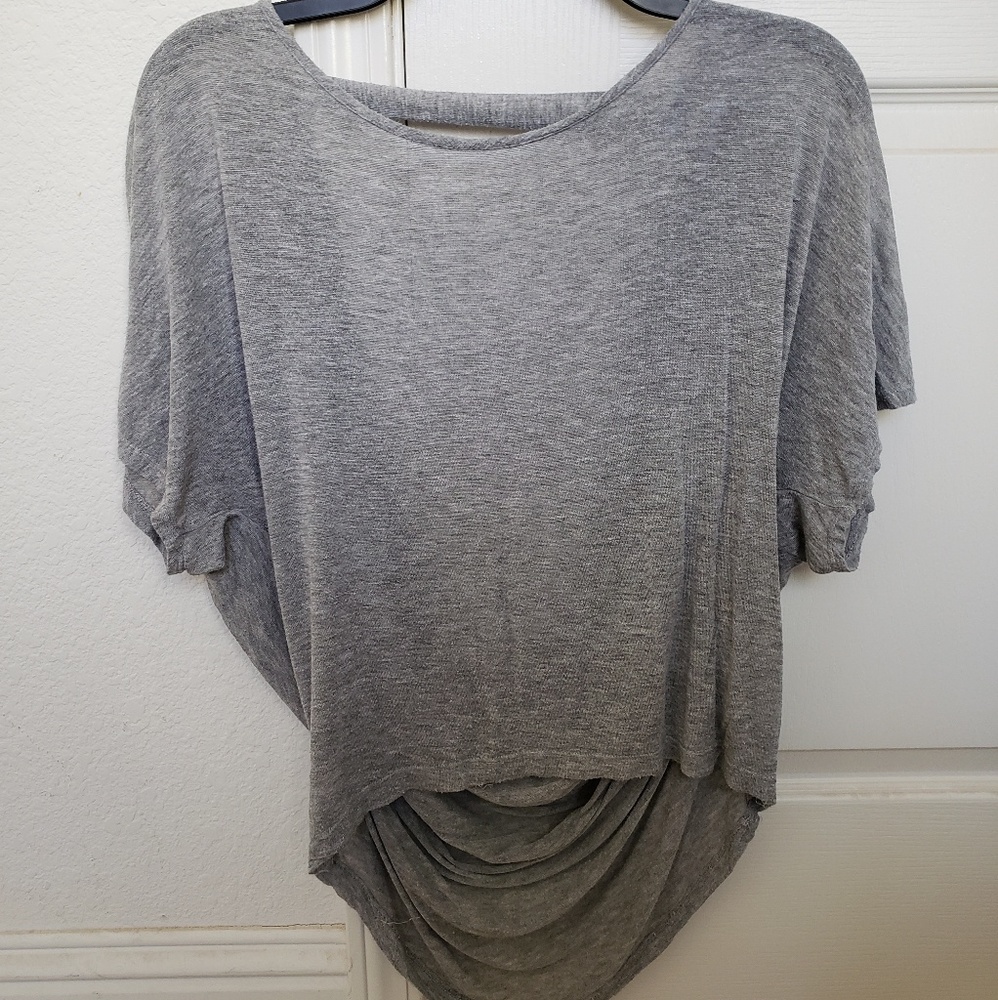 Gorgeous gray drop-back draped short sleeve top
